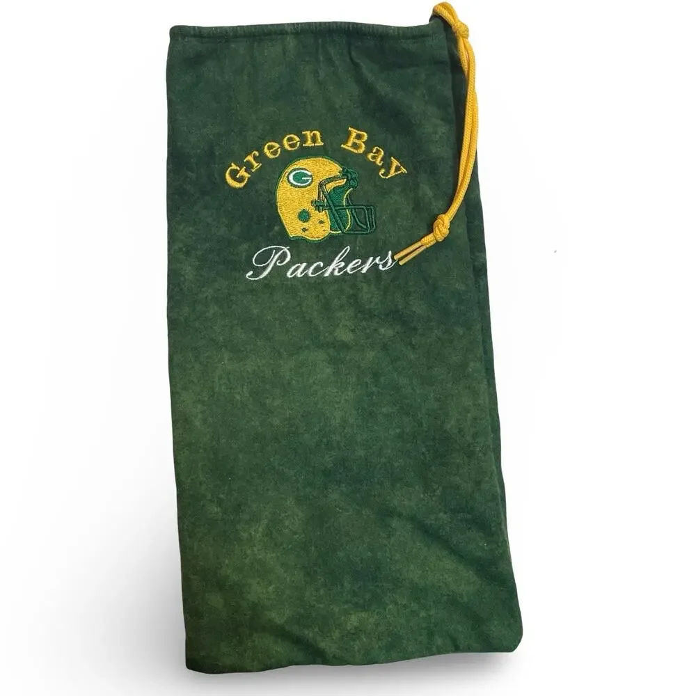 Green Bay Packers Drawstring Pouch Bag Velvet Velour Embroidered 90s Vintage